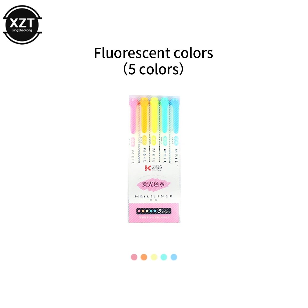 5 Colors/box Double Headed Highlighter Pen Set Fluorescent Markers Highlighters Pens Art Marker Japanese Cute Kawaii Stationery