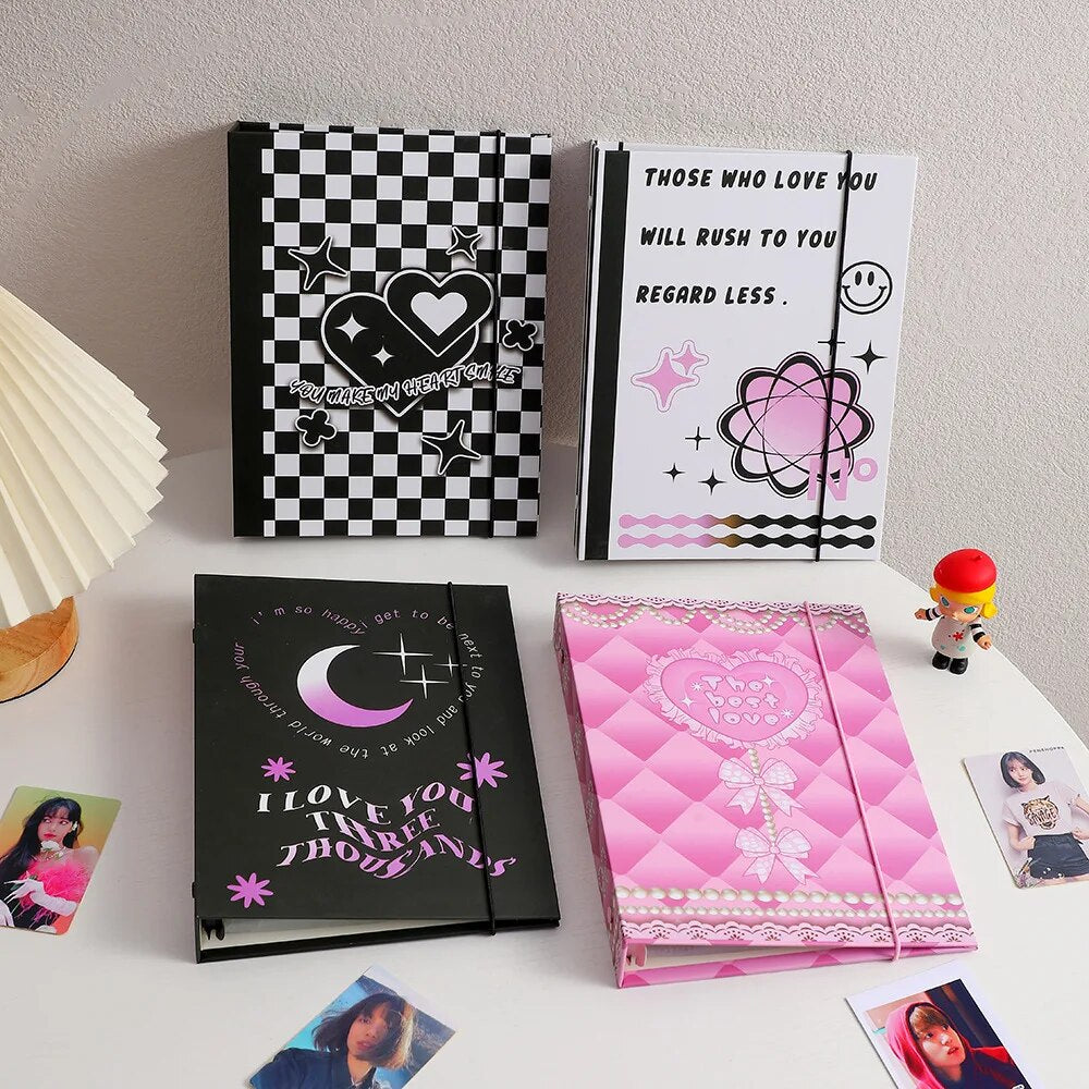 SKYSONIC Papeleria A5 Binder Ring Hard Cover Collect Book Pearl Heart Journal Refills Bandage Postcards Sticker Organizer