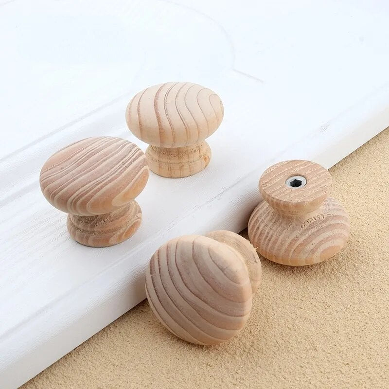 Natural Wooden Cabinet Wardrobe Knobs Handles Door Desk Drawer Pulls Round Wood Kitchen Handle Furniture Hardware 40mm Knobs