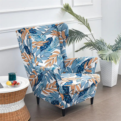 Leaves Printed Wing Chair Cover Stretch Spandex Armchair Cover Nordic Removable Relax Sofa Slipcover Furniture Protector Covers