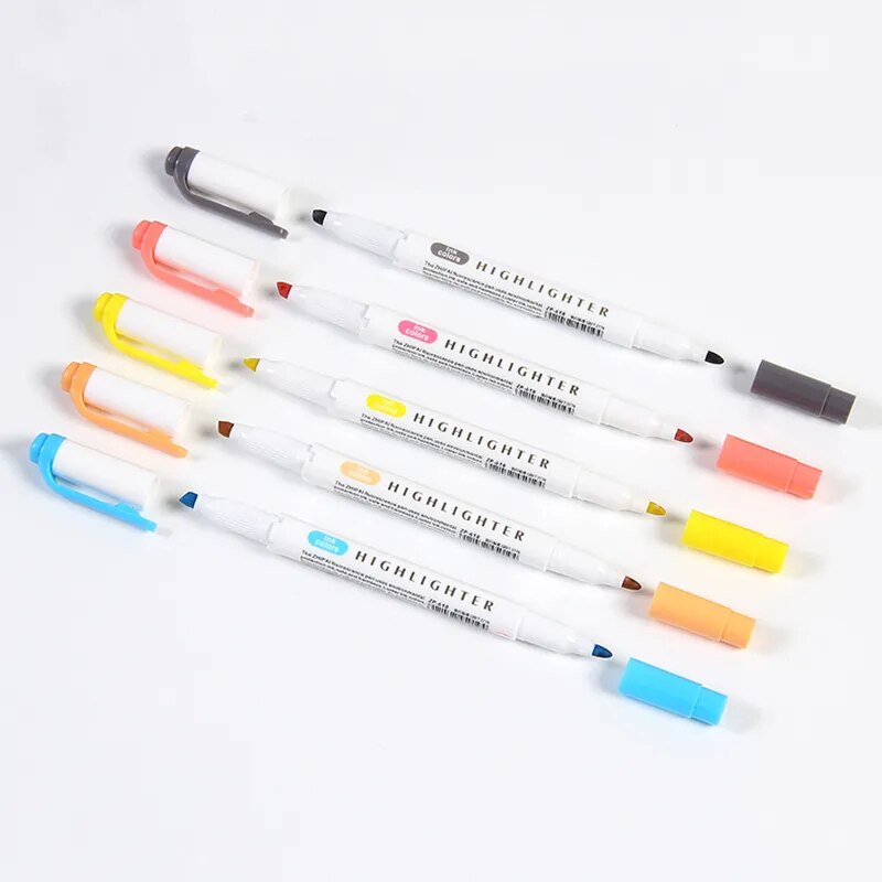 5 Colors/box Double Headed Highlighter Pen Set Fluorescent Markers Highlighters Pens Art Marker Japanese Cute Kawaii Stationery