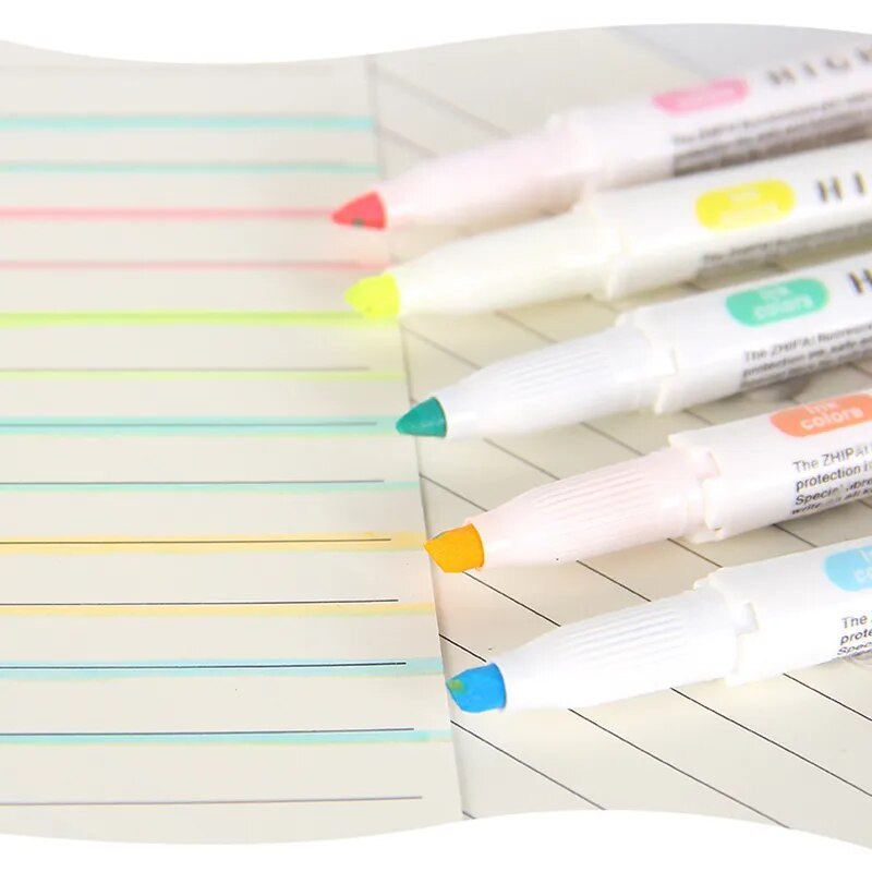 5 Colors/box Double Headed Highlighter Pen Set Fluorescent Markers Highlighters Pens Art Marker Japanese Cute Kawaii Stationery