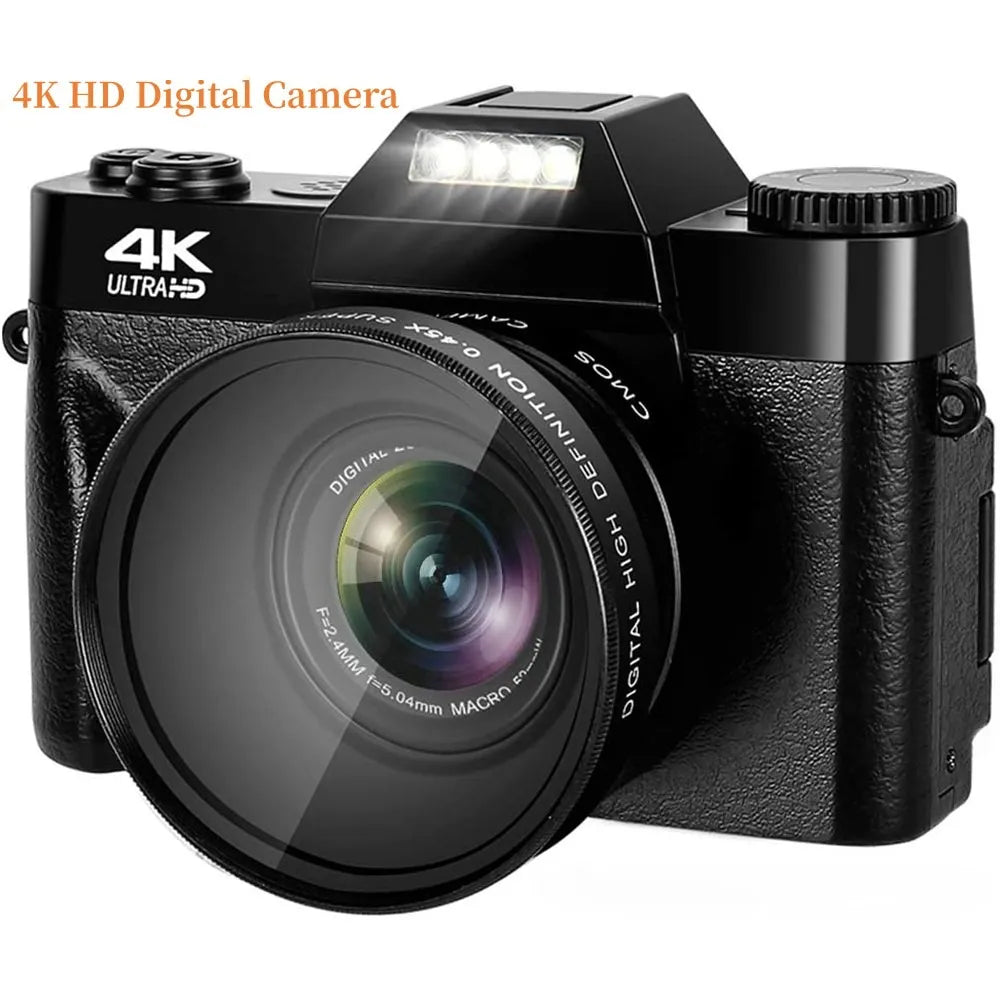 4K HD Digital Camera Vlogging Camcorder for Youtube WIFI Webcam Wide Angle 16X Digital Zoom 48MP Photography 3 Inch Flip Screen