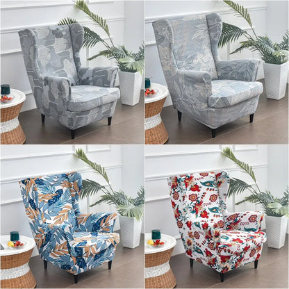 Leaves Printed Wing Chair Cover Stretch Spandex Armchair Cover Nordic Removable Relax Sofa Slipcover Furniture Protector Covers