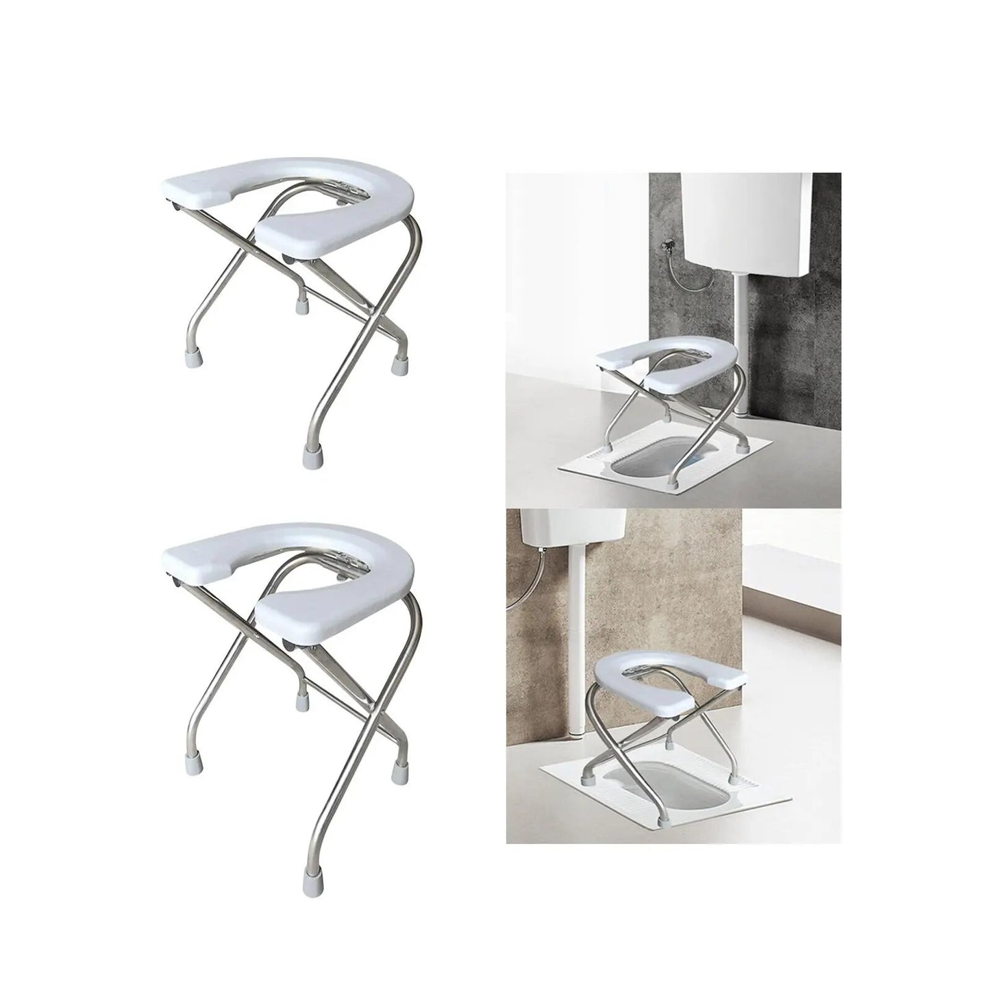 Folding Toilet Seat Multifunctional Thickened Stainless Steel Tube Bedside Commode Toilet Chair Seat for Bathroom Elderly Adults