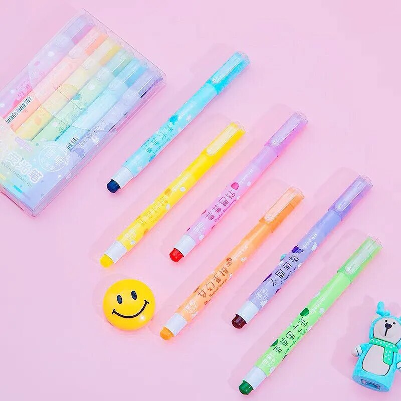 Fruity Scent Pastel Gel Dry Highlighters Bible Highlighters Pen No Bleed Bible Art Markers Kawaii School Stationery 6Colors/Set