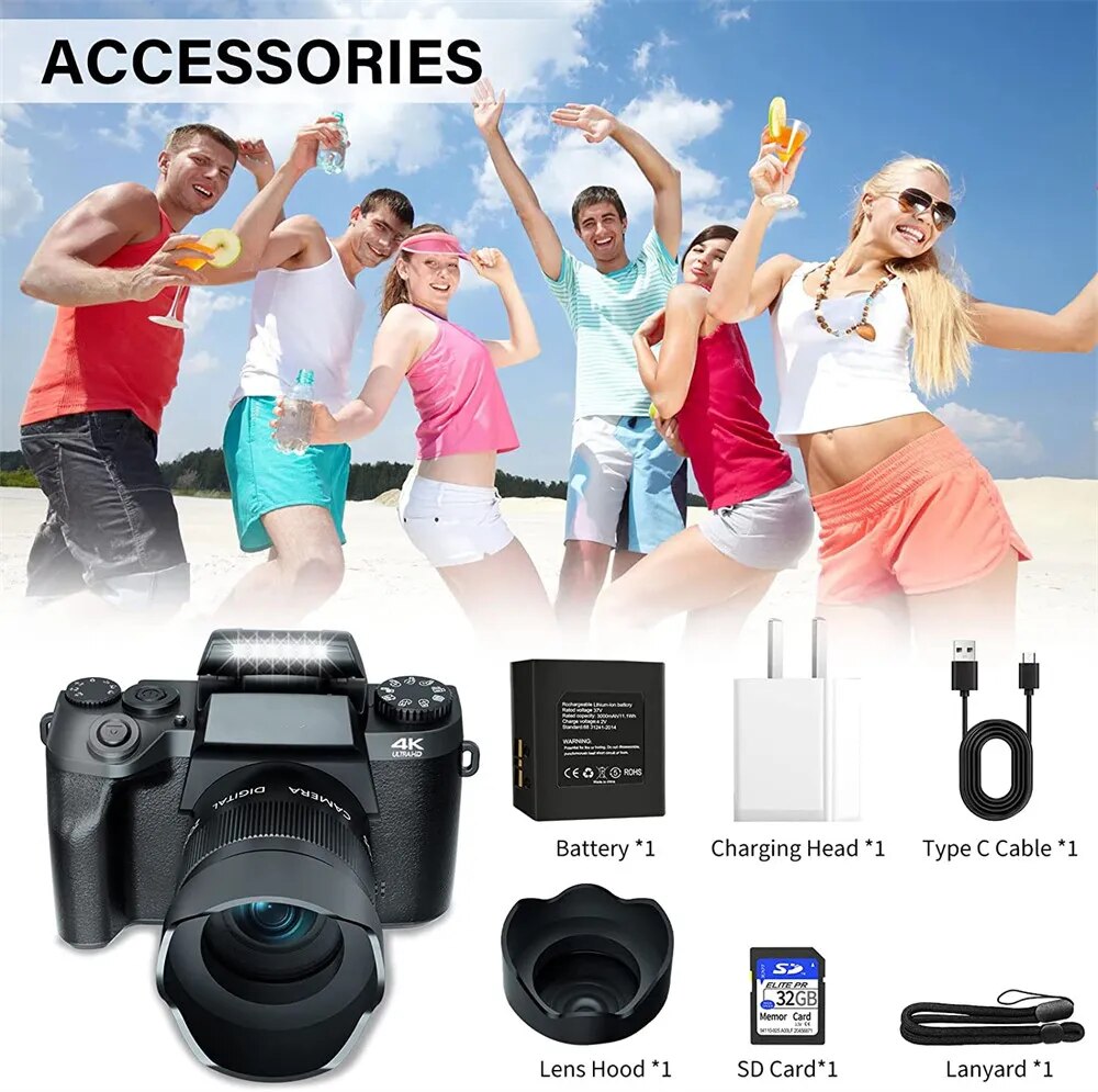 Auto Focus 64MP Digital Camera SLR DSLR For Photography 4K 60FPS Vlog Camcorder 4.0 Inch Touch Screen Youtube Livestream Webcam