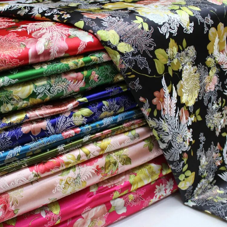 Brocade Fabric By The Meter for Clothing Chinese Cheongsam Hanfu Sewing Children's Jacquard Cloth Printed Flower Silky Drape Diy