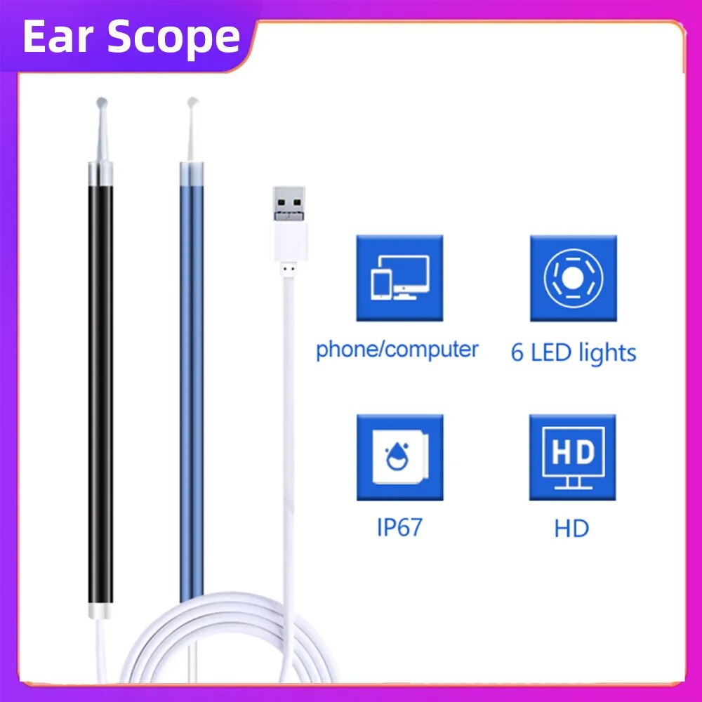 Otoscope Video HD Ear Cleaner Camera In Ear Cleaning Endoscope Spoon Mini Camera Ear Picker Ear Wax Removal Visual Ear Mouth Nos