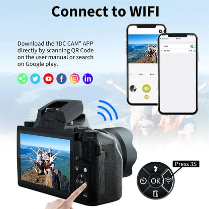 Auto Focus 64MP Digital Camera SLR DSLR For Photography 4K 60FPS Vlog Camcorder 4.0 Inch Touch Screen Youtube Livestream Webcam