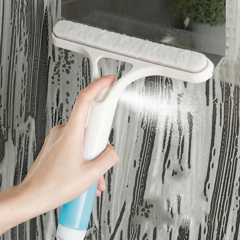 3 In 1 Window Glass Cleaning Brush Spray Glass Cleaner Bathroom Scraper Double-sided Sponge Brush Household Accessories