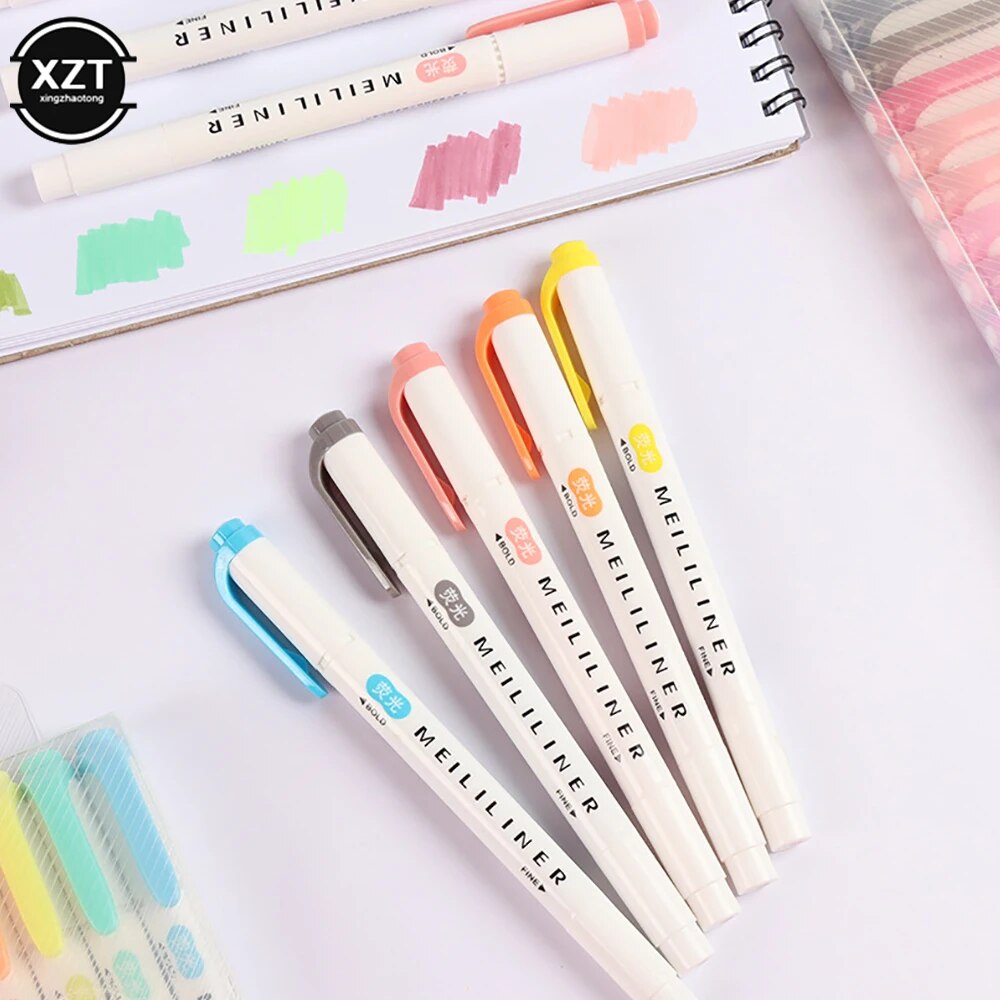 5 Colors/box Double Headed Highlighter Pen Set Fluorescent Markers Highlighters Pens Art Marker Japanese Cute Kawaii Stationery