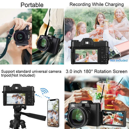 4K HD Digital Camera Vlogging Camcorder for Youtube WIFI Webcam Wide Angle 16X Digital Zoom 48MP Photography 3 Inch Flip Screen