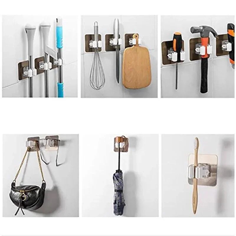 Adhesive Multi-Purpose Hooks Wall Mounted Mop Organizer Holder RackBrush Broom Hanger Hook Bathroom Strong Hooks