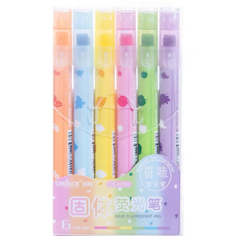 Fruity Scent Pastel Gel Dry Highlighters Bible Highlighters Pen No Bleed Bible Art Markers Kawaii School Stationery 6Colors/Set