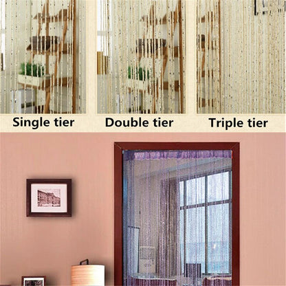 Glitter Porta String Cortina De Prata Fita Brilhante Borla Flash Linha Cortina Valance Para O Quarto Janela DecoraçãoCasa100*200