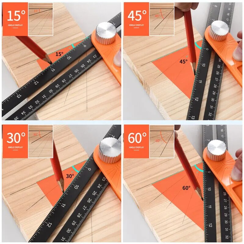 Carpenter Marking Gauge Protractor Angle Rulers Gauges Tri Square Sliding T-Bevel with Bubble Handle Level Measuring Tools