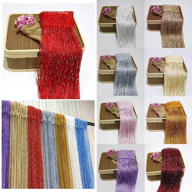 Glitter Porta String Cortina De Prata Fita Brilhante Borla Flash Linha Cortina Valance Para O Quarto Janela DecoraçãoCasa100*200