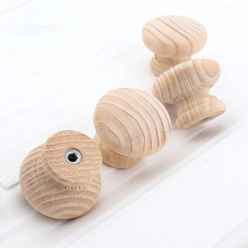 Natural Wooden Cabinet Wardrobe Knobs Handles Door Desk Drawer Pulls Round Wood Kitchen Handle Furniture Hardware 40mm Knobs