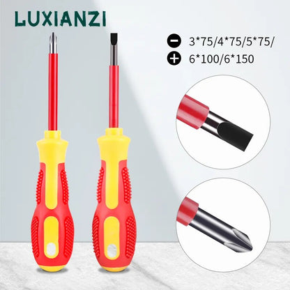 LUXIANZI 2pc Slotted Phillips VDE Insulated Screwdriver 1000V For Household Electrical Repair Hand Tools With Magnetic Tip