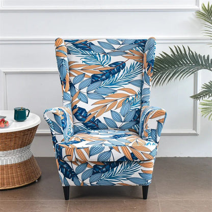 Leaves Printed Wing Chair Cover Stretch Spandex Armchair Cover Nordic Removable Relax Sofa Slipcover Furniture Protector Covers