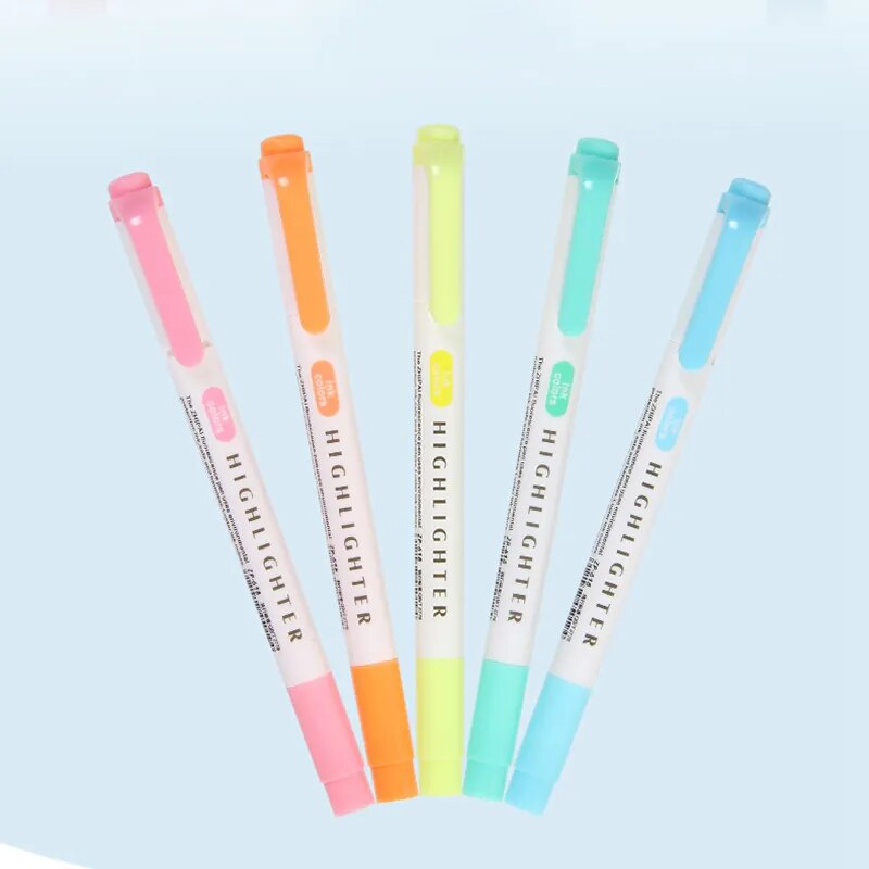 5 Colors/box Double Headed Highlighter Pen Set Fluorescent Markers Highlighters Pens Art Marker Japanese Cute Kawaii Stationery