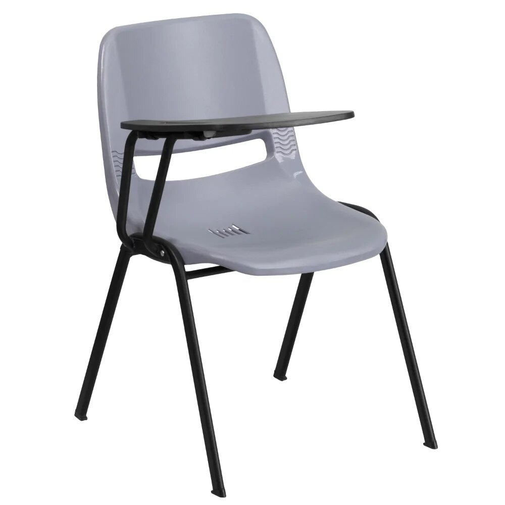 Flash Furniture Gray Ergonomic Shell Chair with Right Handed Flip-Up Tablet Arm