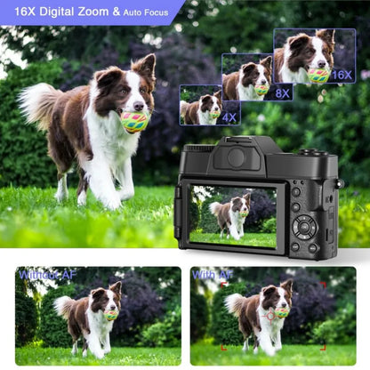 4K HD Digital Camera Vlogging Camcorder for Youtube WIFI Webcam Wide Angle 16X Digital Zoom 48MP Photography 3 Inch Flip Screen